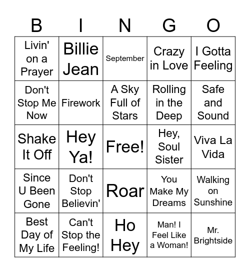 Corporate Music Bingo - Clean Hits Bingo Card