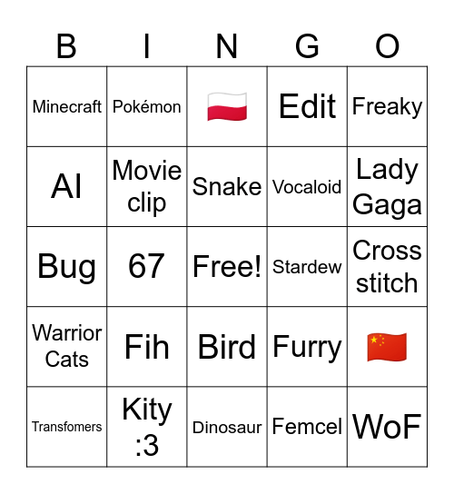 FYP Bingo Card