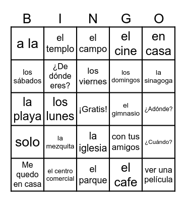 Vocabulario 4A Bingo Card