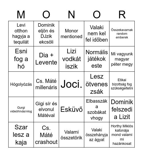 Bevonó 2026 Bingo Card