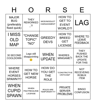 2026 valentine week 1 Horse Life bingo Card