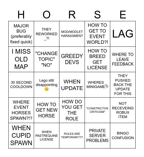 2026 valentine week 1 Horse Life bingo Card