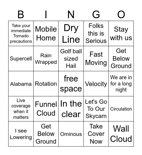 TORNADO Bingo Card