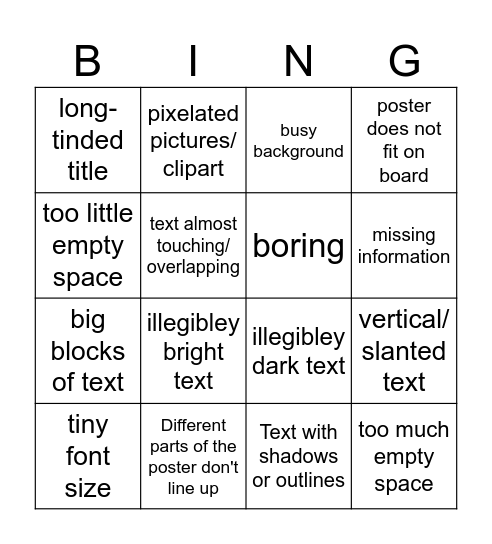 Bad Poster Bingo Card