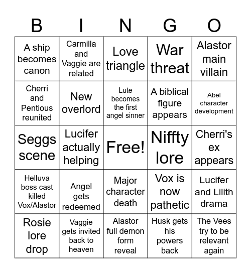 Hazbin Hotel S3 Bingo Card