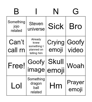 Nick text Bingo Card