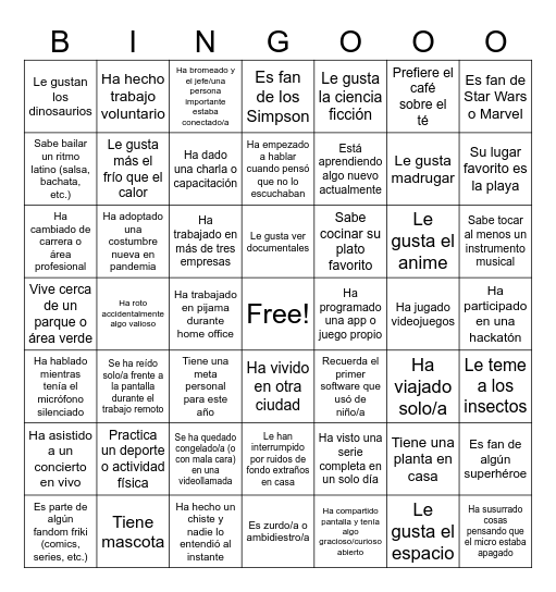 Team Building Bingo Card