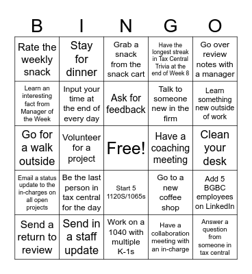 BGBC Bingo - Weeks 7 & 8 Bingo Card