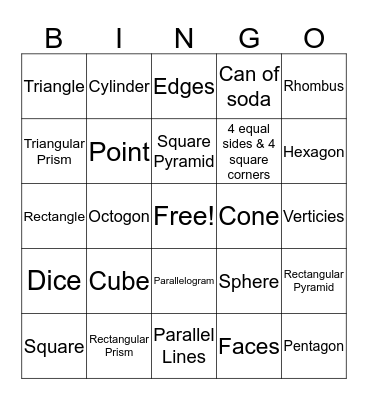 Geometry Bingo Card