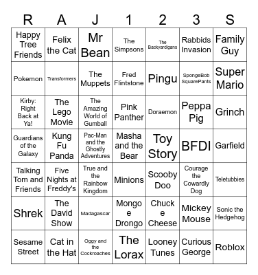 Raj123's Desenhos Animation Bingo Card