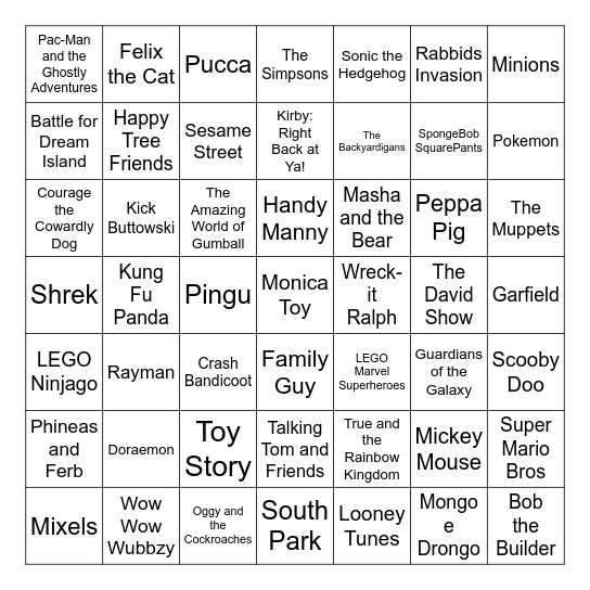 Raj123's Desenhos Animation Bingo Card