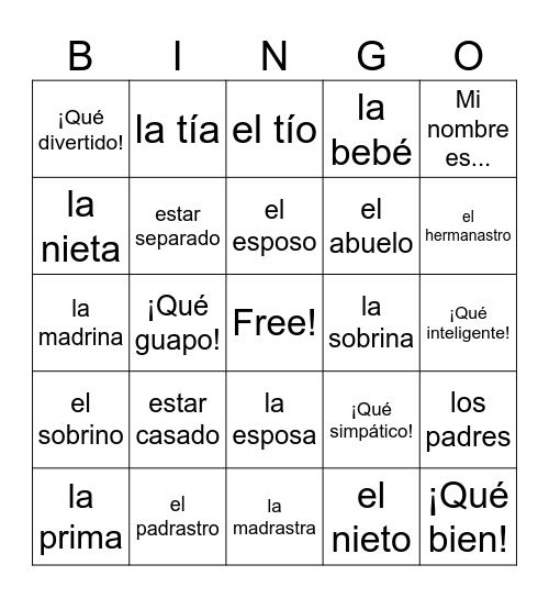 Relaciones familiares y personales Bingo Card