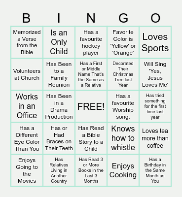 FAMILY MINISTRY BINGO Card