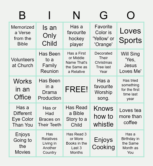 FAMILY MINISTRY BINGO Card