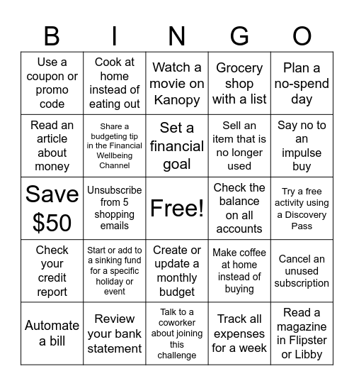 Budget Bingo Card