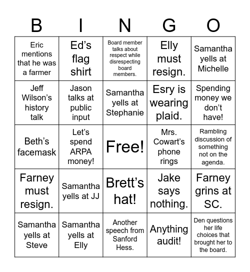 County Board BINGO Card