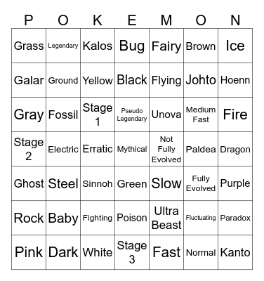 Pokemon Bingo Card