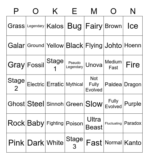 Pokemon Bingo Card
