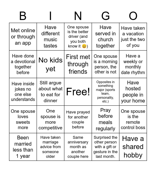 MARRIAGE RETREAT BINGO Card