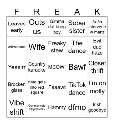 Freak fest Bingo Card