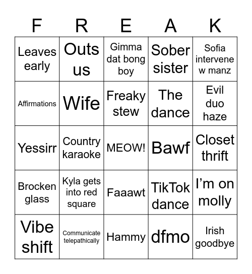 Freak fest Bingo Card