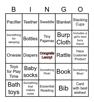 Lenny's IDS Baby Shower Bingo Card
