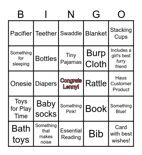 Lenny's IDS Baby Shower Bingo Card