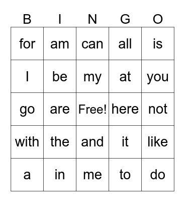 Heart Word Bingo Card