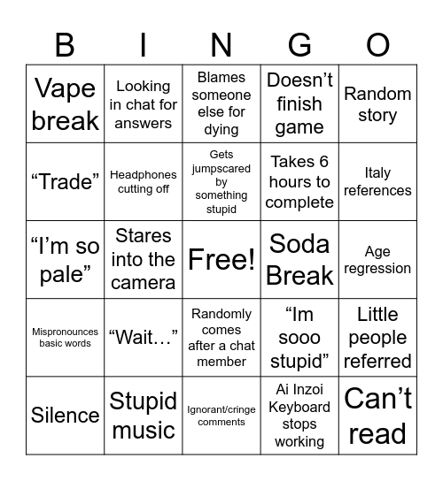 Nicholas Richard Scavo Poppy Playtime Bingo Card