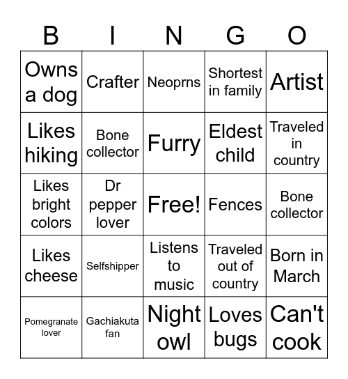 Xyre's bingo Card