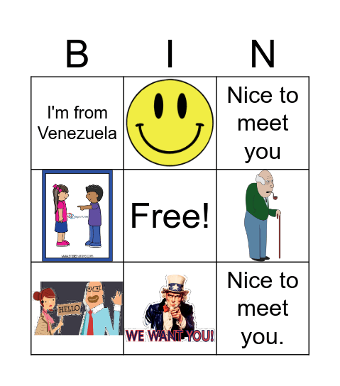 Greeting Vocabulary Bingo Card