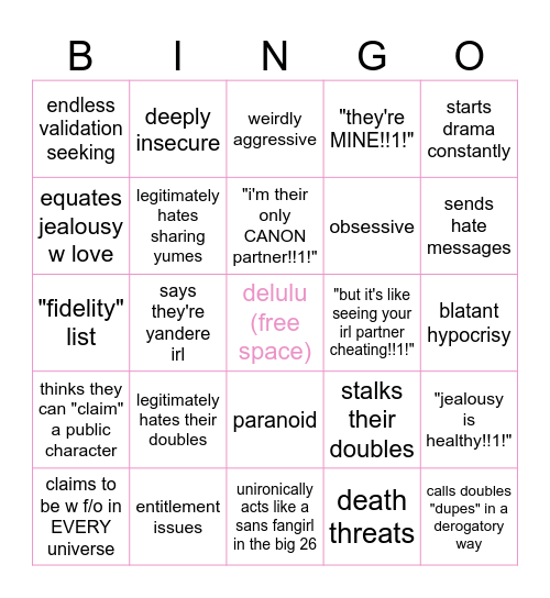 nonsharer bingo Card