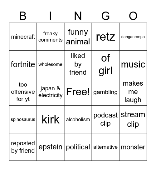 Reels Bingo Card