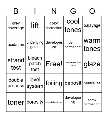 haircolor Bingo Card