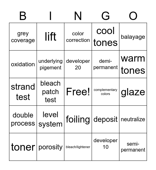 haircolor Bingo Card