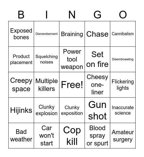 Horror Movie Club Bingo Card