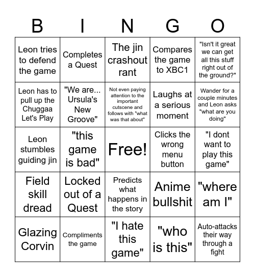 Jin XBC2 Experience Bingo Card