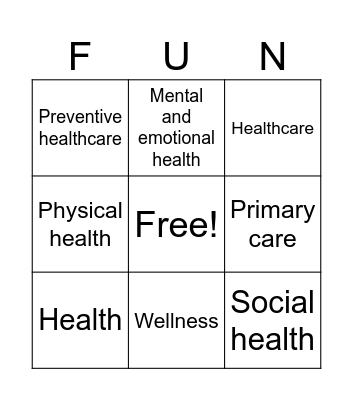 Health Vocabulary Bingo Card