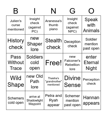 You'd Think I'd Have More Eternal Night Puns [Critical Role 4.16] Bingo Card