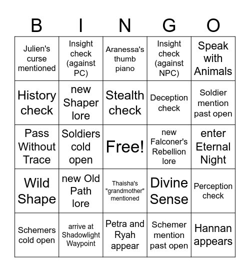 You'd Think I'd Have More Eternal Night Puns [Critical Role 4.16] Bingo Card