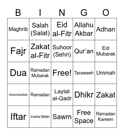 Ramadan Bingo Card