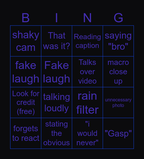 SssniperWolf bingo Card
