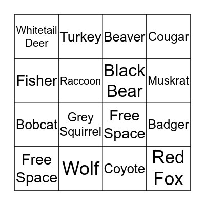 Animal Track Bingo Card