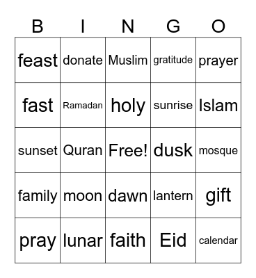 Ramadan and Eid Bingo Card