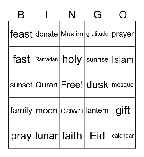 Ramadan and Eid Bingo Card