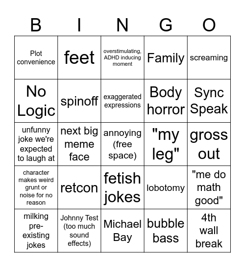 Modern Spongebob Bingo Card