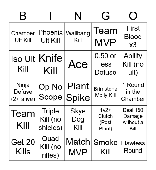 Valorant Bingo Card
