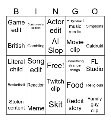 YouTube shorts Bingo Card