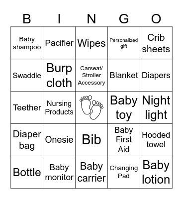 Baby Shower Bingo! Bingo Card
