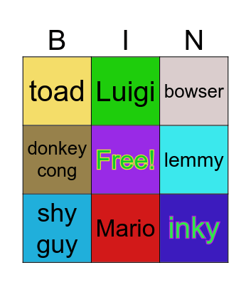 Mario Kart Bingo Card